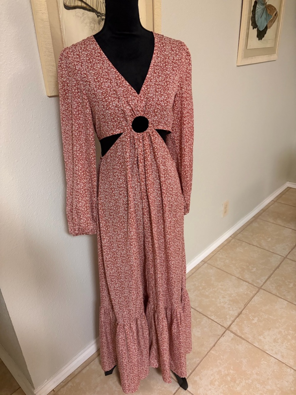 Maverick Gwen Rose Pink Floral Maxi Dress with Ring Waist Size Small NWT